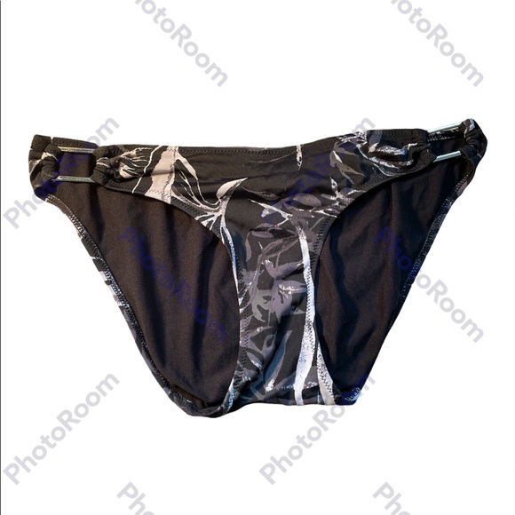 Black White Grey Leaf Print Bikini Tie Around the neck, Silver Plates for effect - Picture 2 of 10